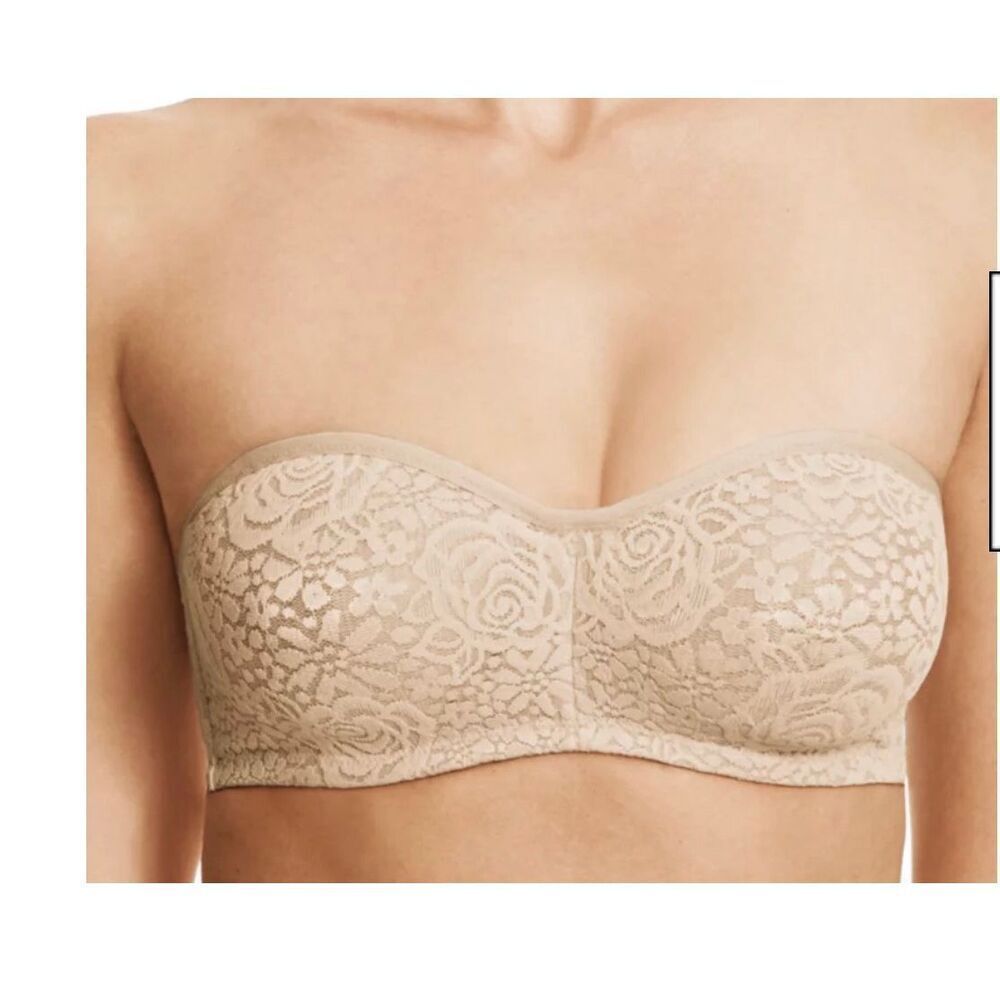 C3 Wacoal Halo Lace Strapless tan Bra 854205 No straps included size 34DD